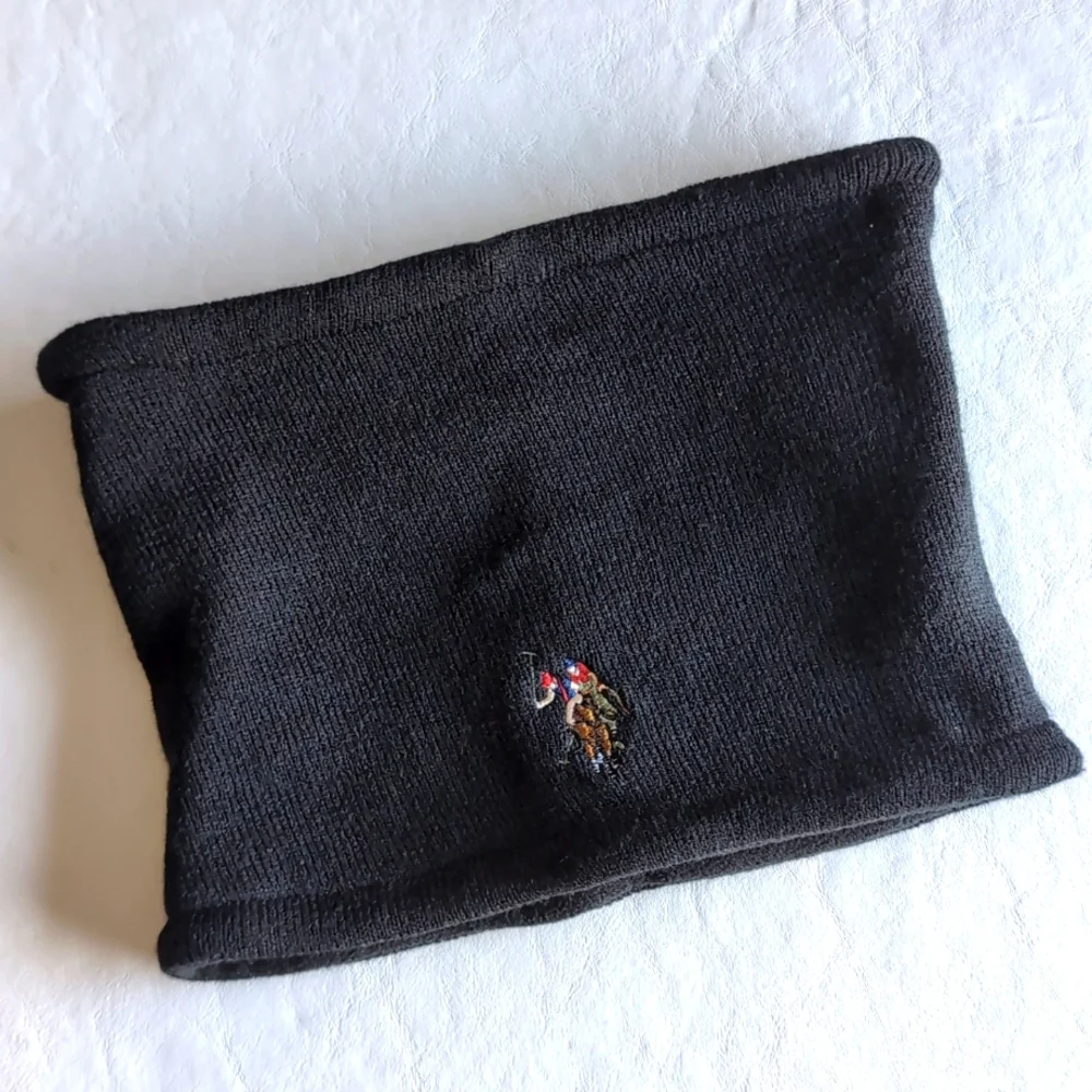U.S. Polo Assn Men's Knit Neck Gaiter Scarf Black W/ Pull String Adjustment